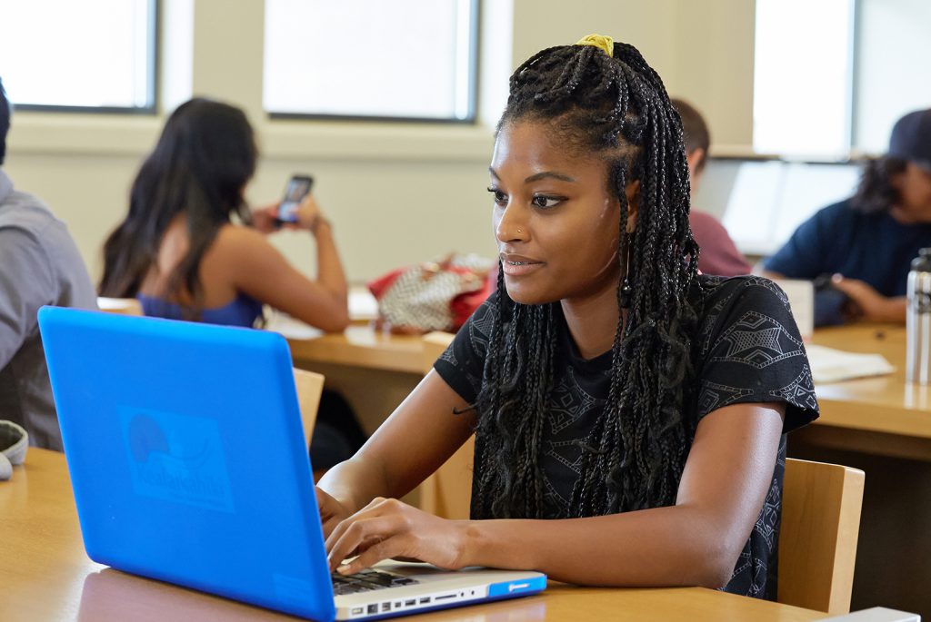 Student studying in the library.