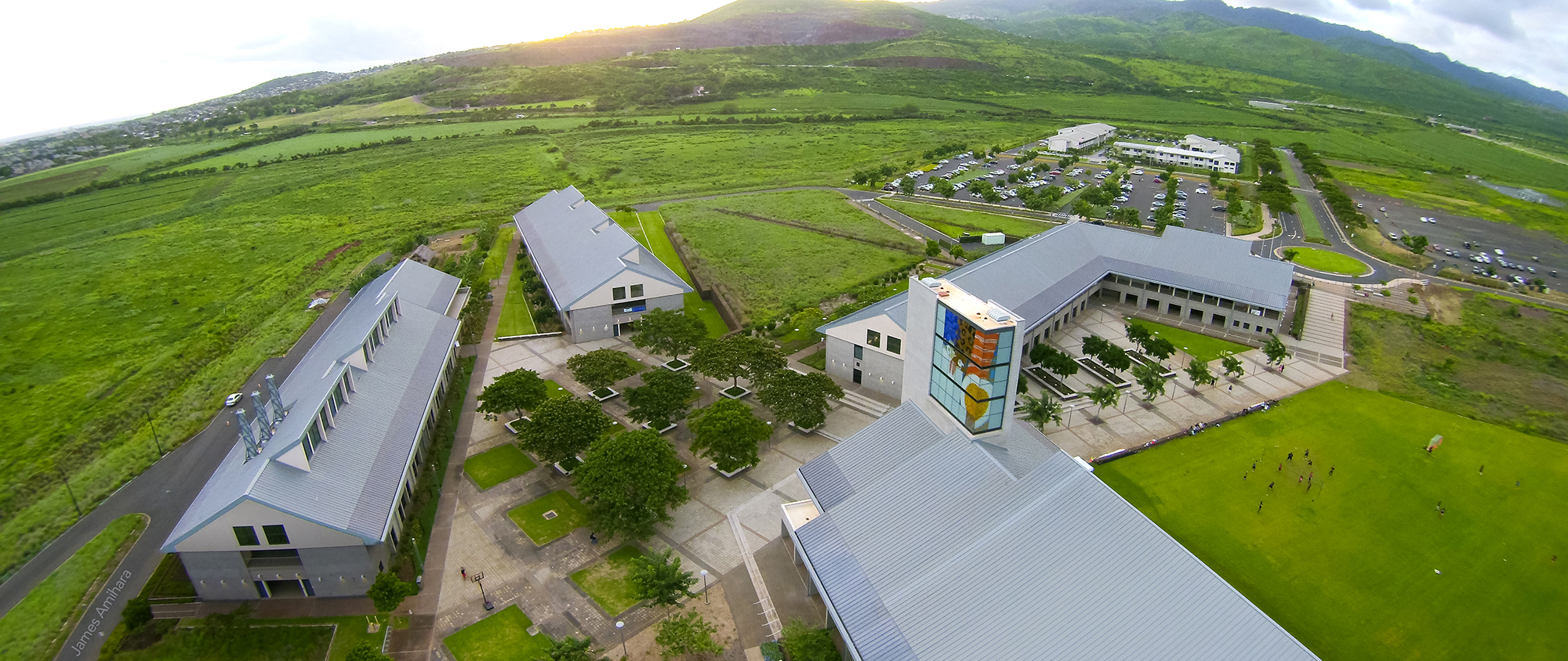 Aerial view of campus facing mauka direction.