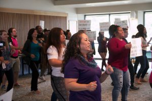 Students and staff dancing, OBR event