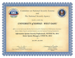 Certificate from Committee on National Security Systems and The National Security Agency