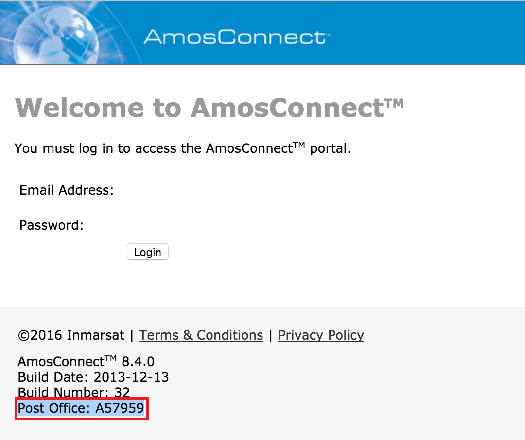 AmosConnect login interface