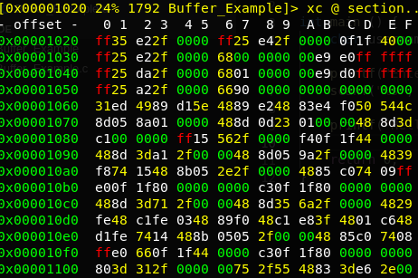 Register value for buffer overflow example