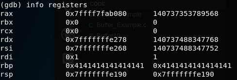 Showing information registers using gdb