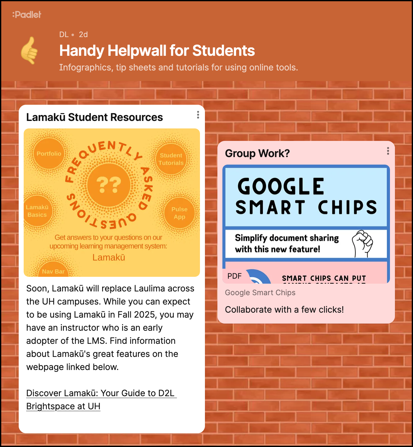 Student Helpwall padlet with example posts.
