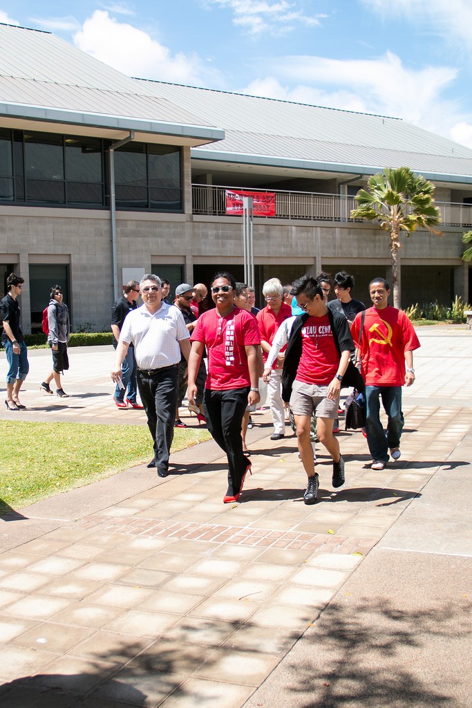 UH West Oʻahu students, faculty and staff participating in the Walk a Mile in Her Shoes march against sexual violence. 