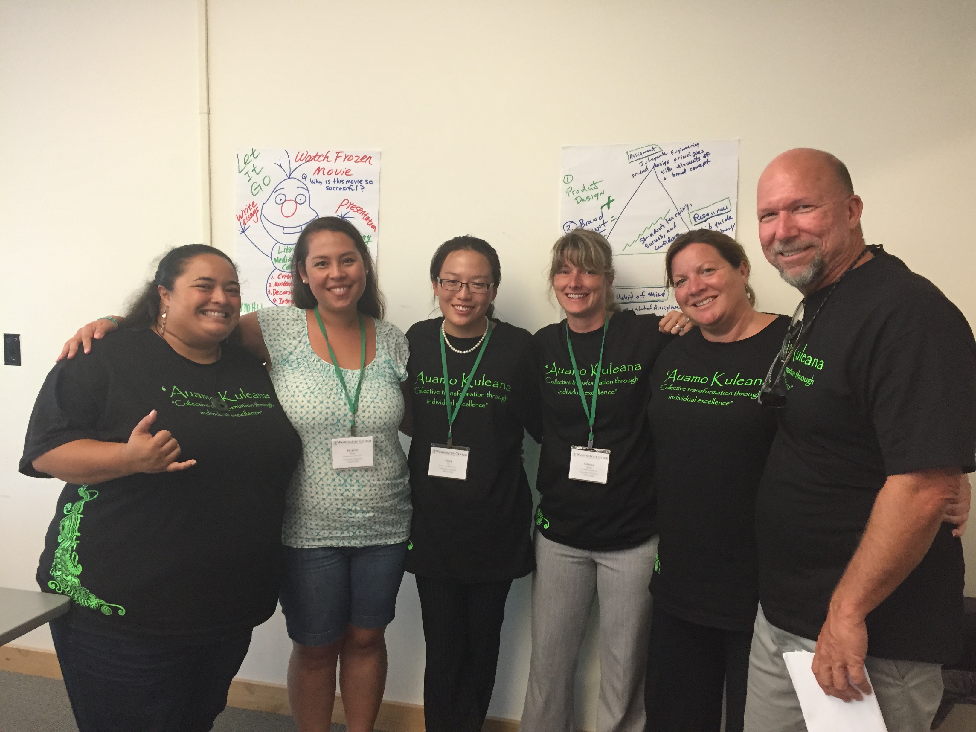 From left to right: Tiana Henderson, Kealohi Perry, Patricia Yu, Christy Mello, Melissa Saul and Michael Hayes at the National Summer Institute on Learning Communities in Olympia, Washington.