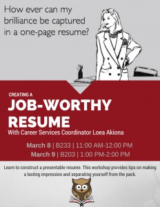 Creating a Job-worthy Resume (March 8 and 9)
