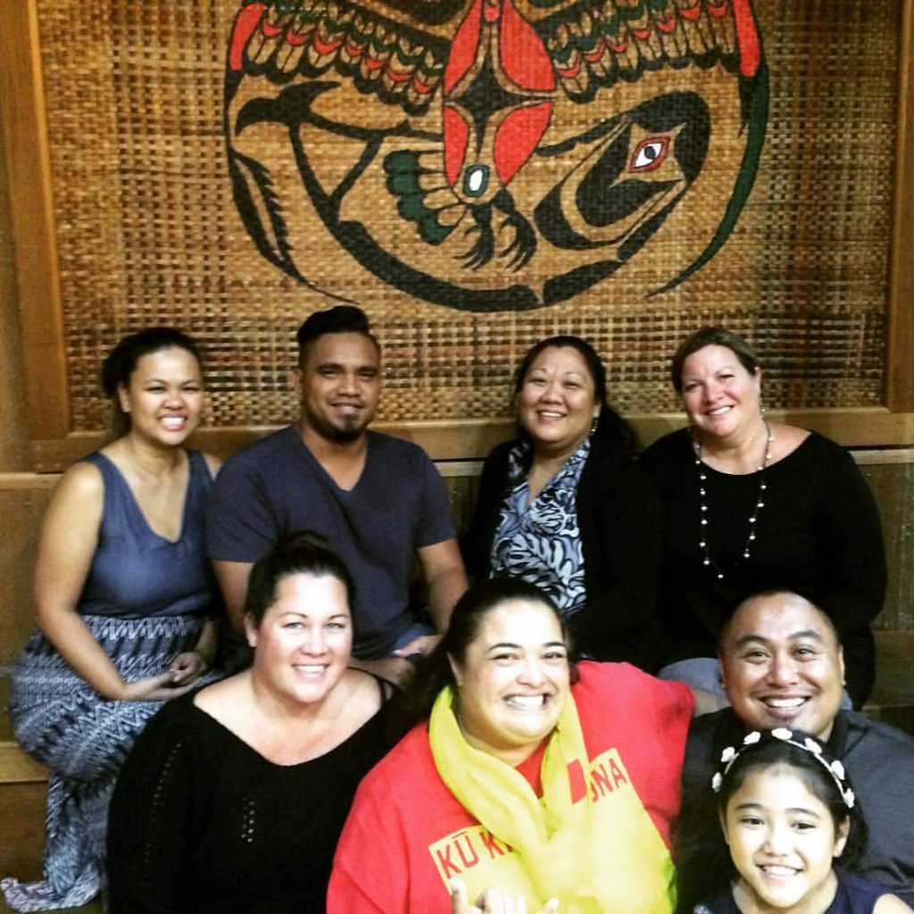 From left to right: Katrina Abes, Puʻu Zablan, Kaʻiulani Akamine, Melissa Saul, [insert name], Tiana Henderson, Rouel Velasco, and [insert name]. 