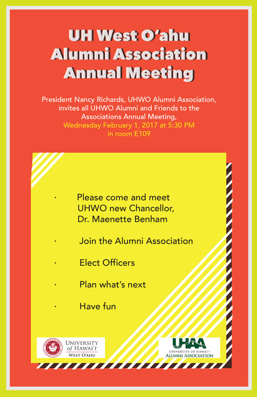 UHWO Alumni Association Annual Meeting, Feb. 1