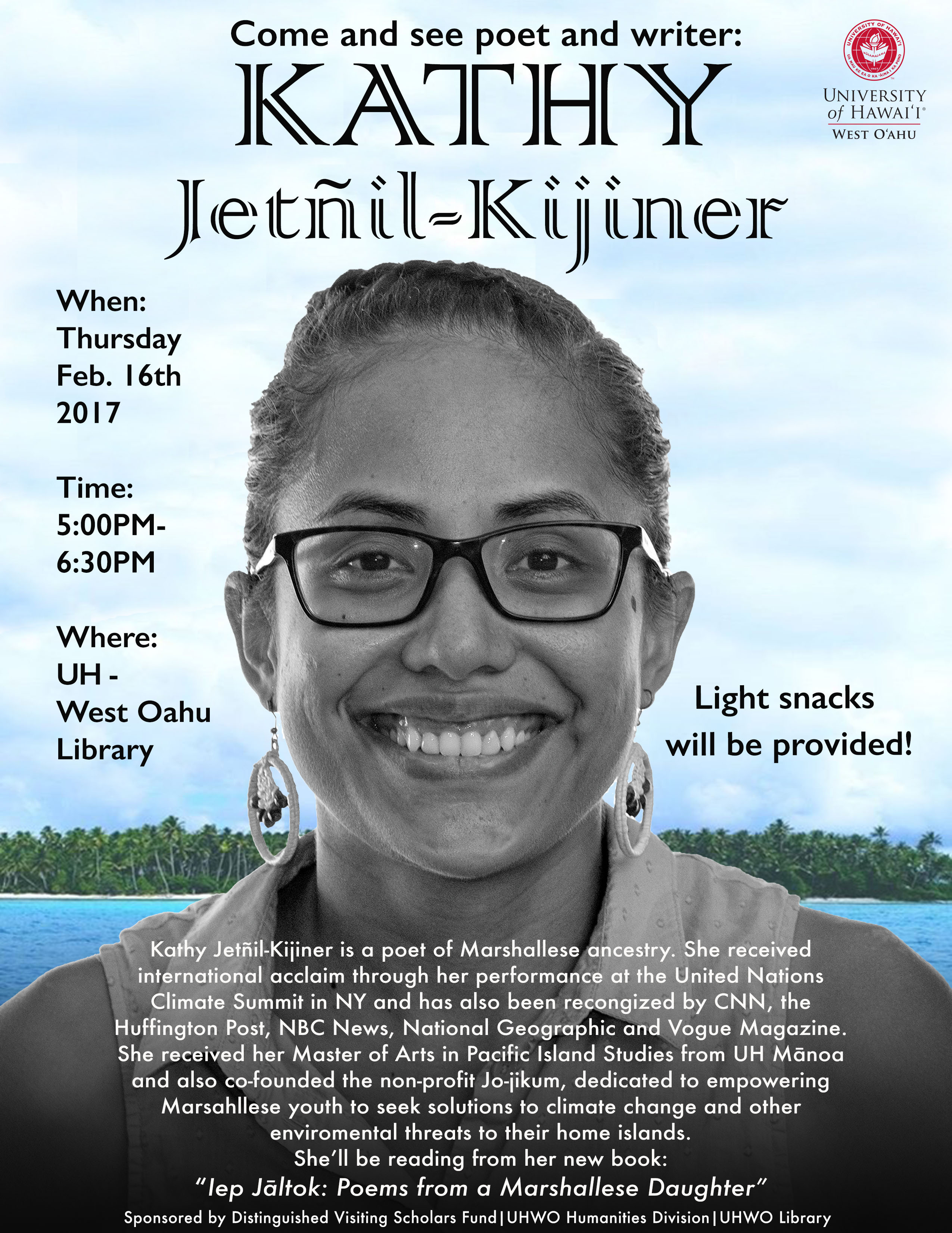 Kathy Jetñil-Kijiner speaking at UHWO on Feb. 16.