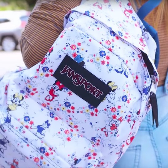 Closeup of Disney Jansport backpack.