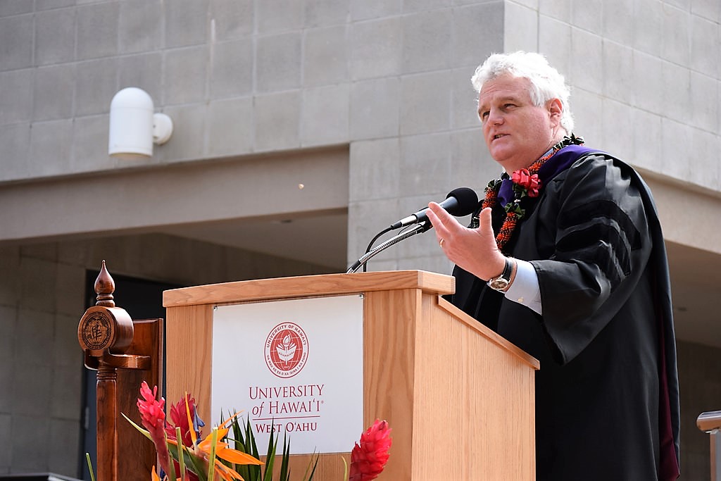 Hawaii Supreme Court Chief Justice Mark Recktenwald speaking during Spring 2016 Commencement