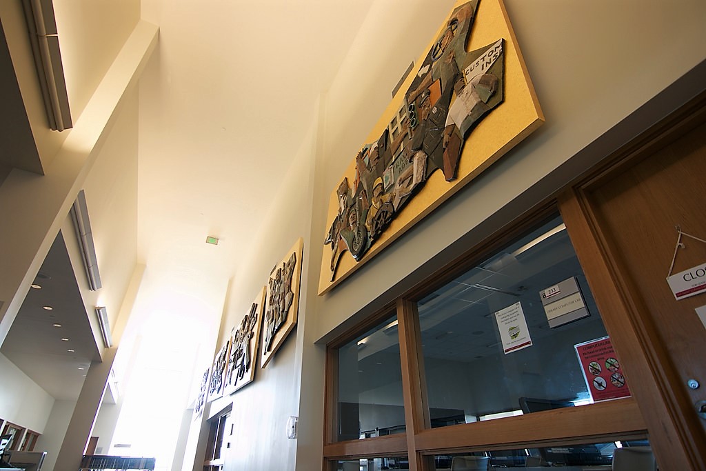 The murals are located on the second floor of the James & Abigail Campbell Library