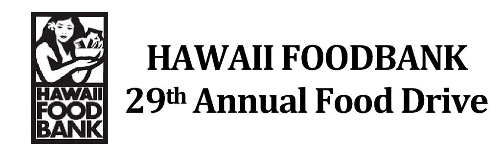 Hawaii Foodbank logo and words Hawaii Foodban 29th annual foodbank drive