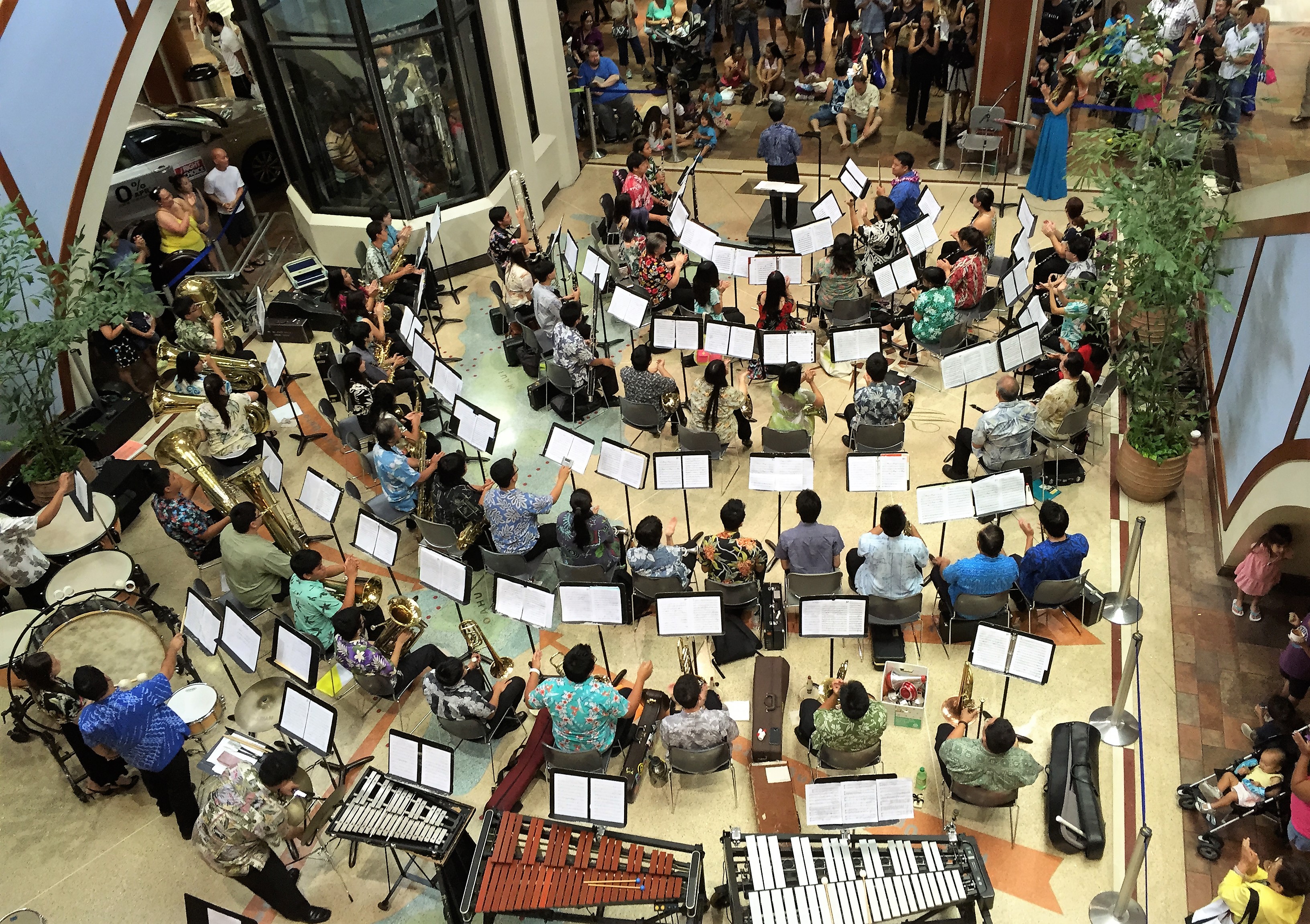 The UH West Oahu University Band at an earlier Pearlridge Center performance