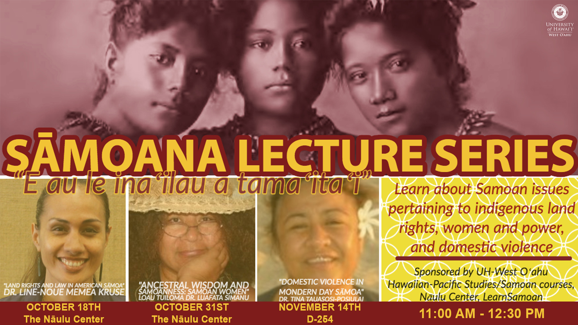 Flier for Samoana Lecture series showing same information as is contained in the artilce.
