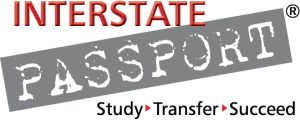 Logo for Interstate passport consisting of the word Interstate in a red font and the word PASSPORT in white against a gray background