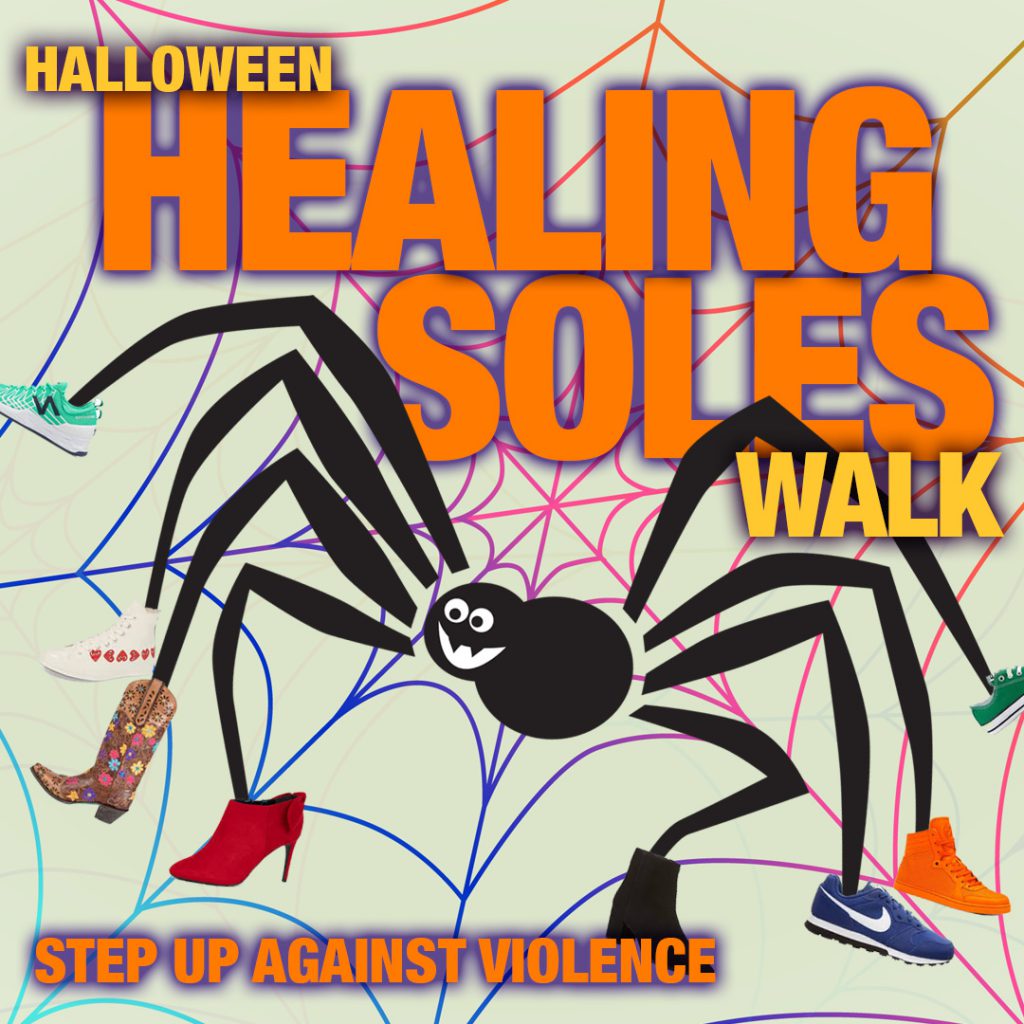 Healing Soles Walk graphic with a cartoon spider.