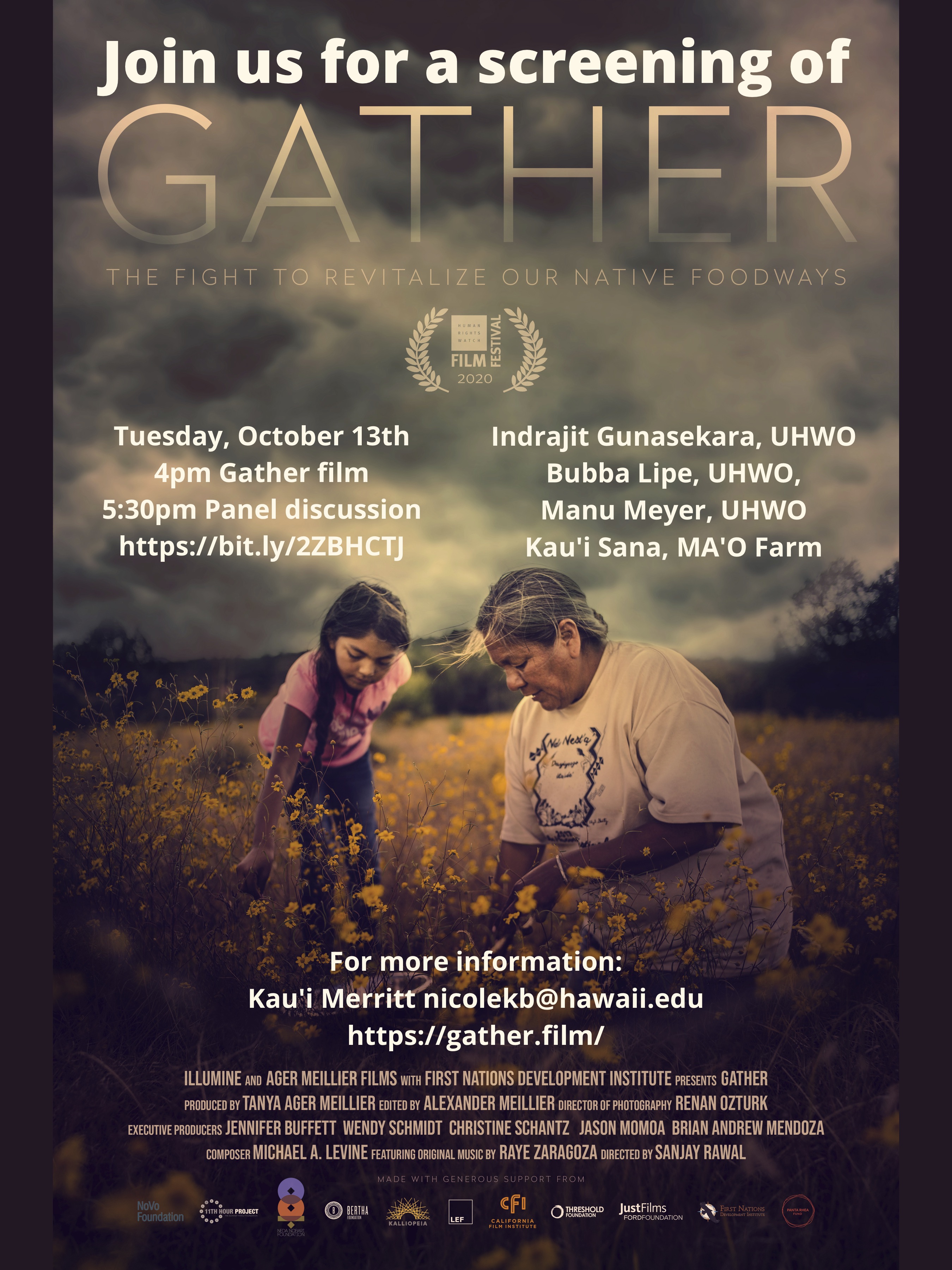 "Gather" movie poster and event flyer.