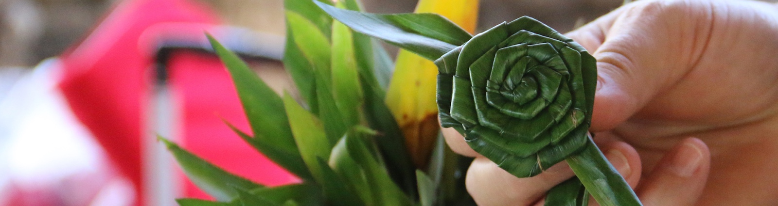Leaf folded up into a decorative flower.