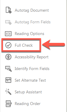 Acrobat Accessibility Full Check Option