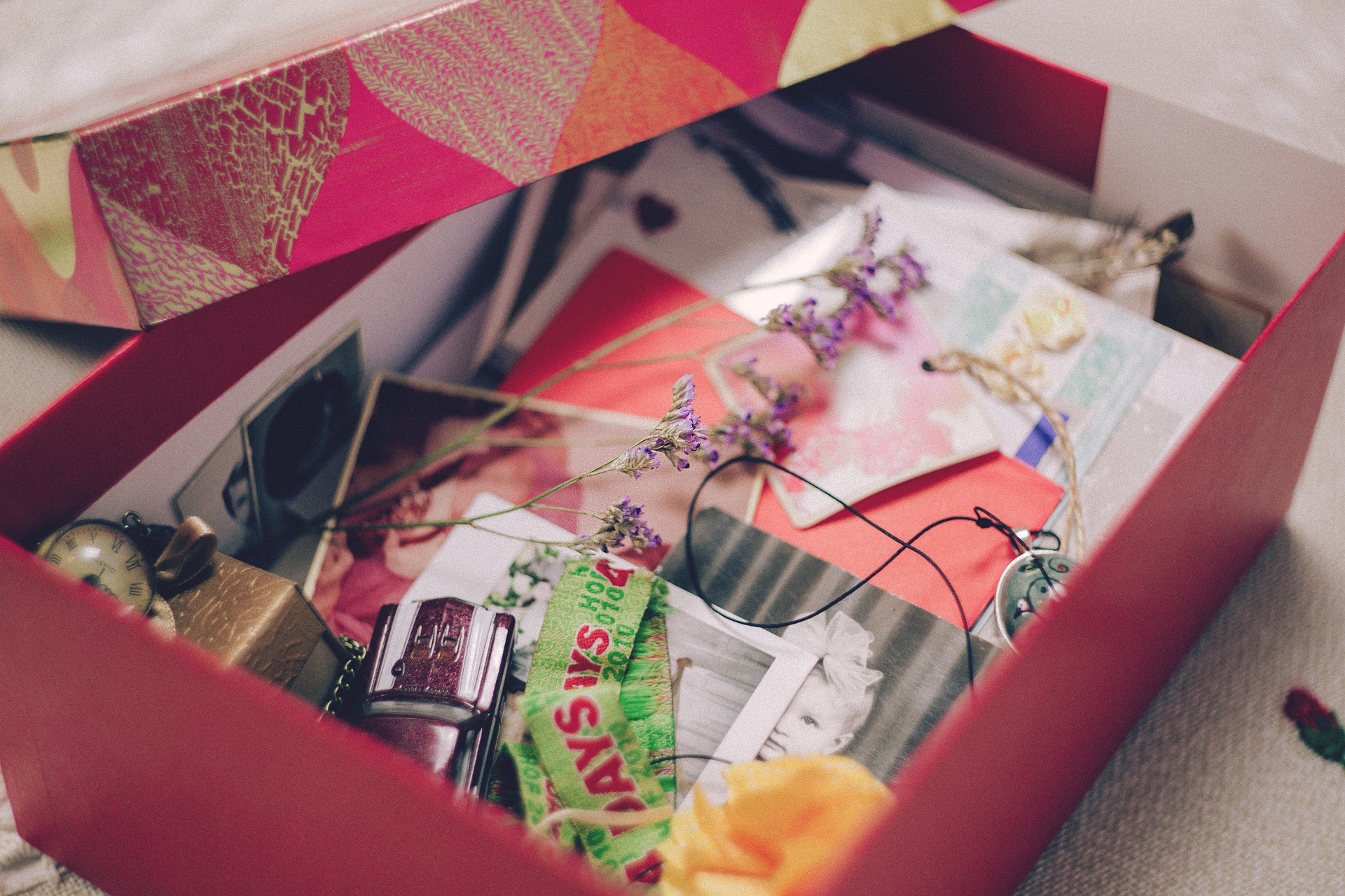 Image of box of photographs and other mementos