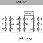 A map of the computer layout on the second floor of the library. There are 4 tables, each having 6 computers on them.
