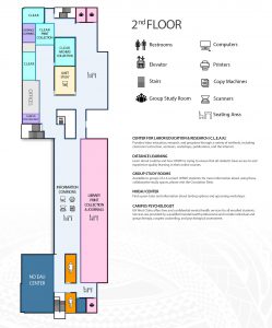 A map of the second floor of the James & Abigail Campbell Library.