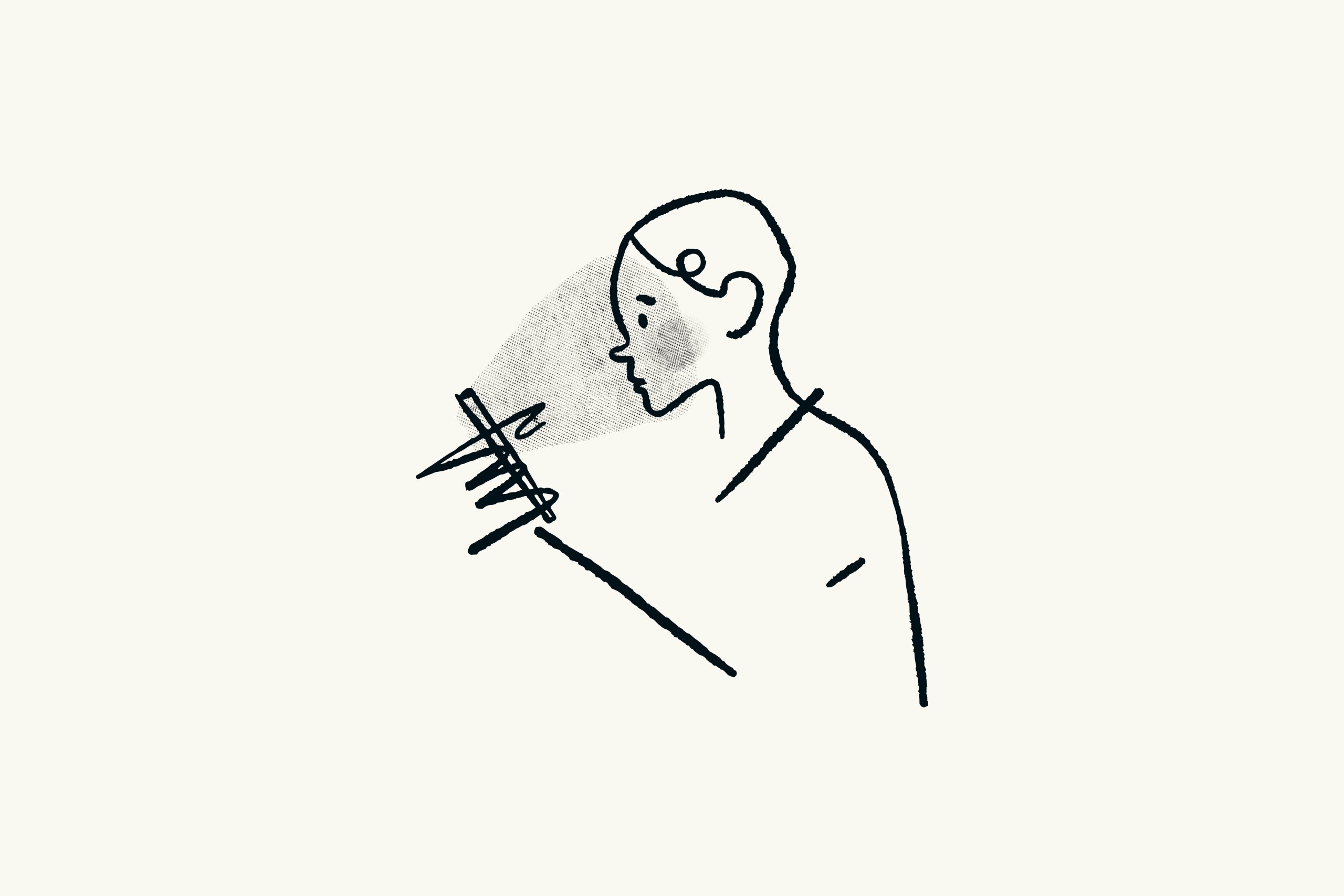 A black sketch of a person looking at a tablet