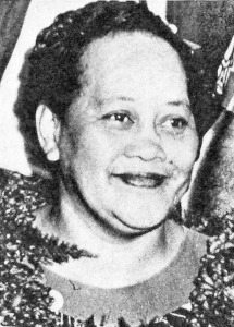 A black and white headshot of Helen Lake Kanahele with a closed smile.
