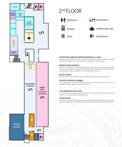 A map of the second floor of the James & Abigail Campbell Library.