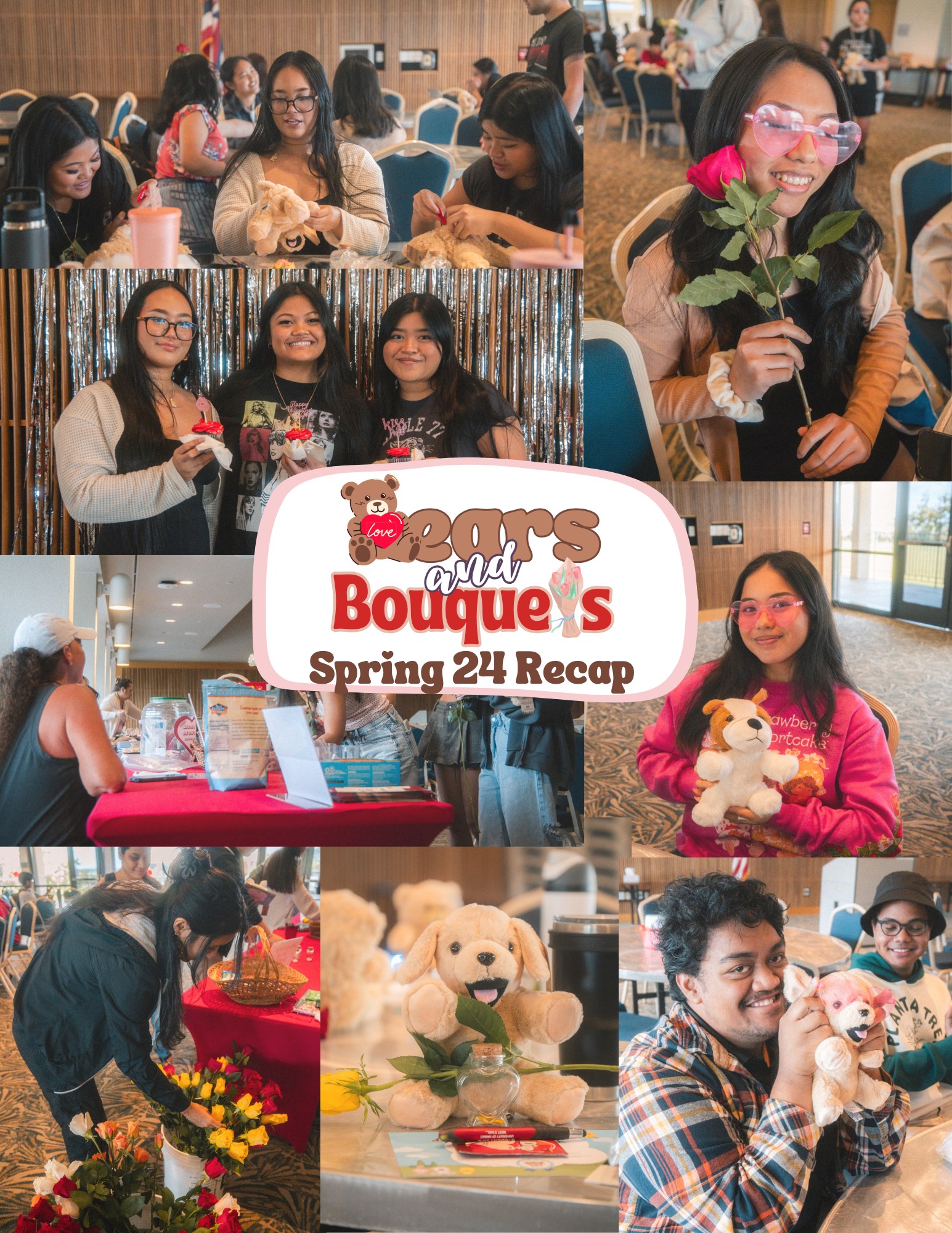 A collage of people holding stuffed animals.