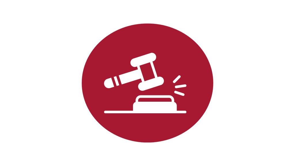 A red circle with a picture a gavel.