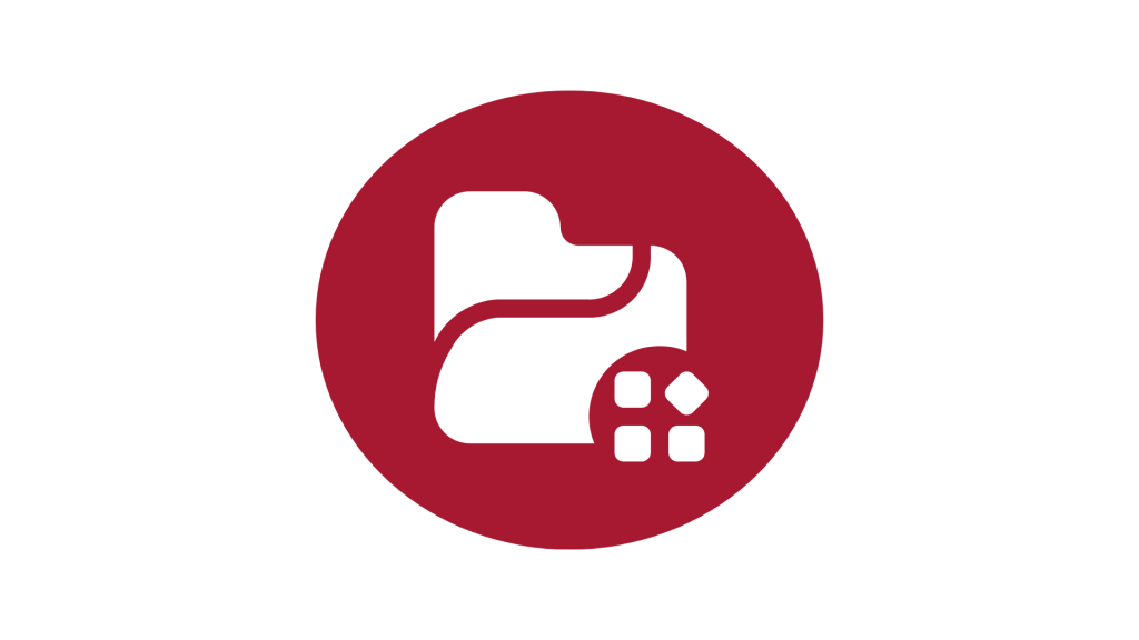A red circle with a picture of a folder and four square blocks.