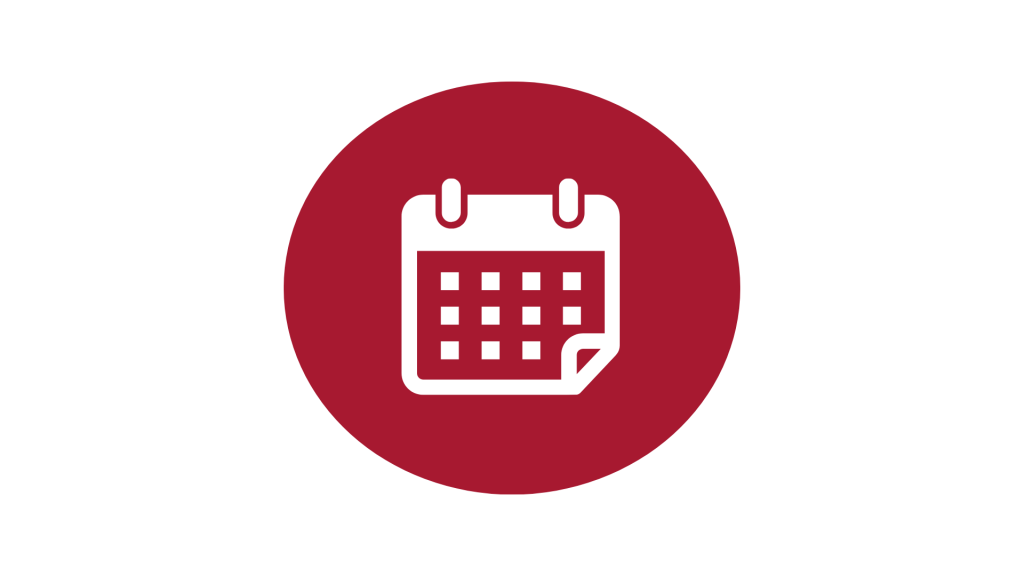 A red circle with a picture of a calender.
