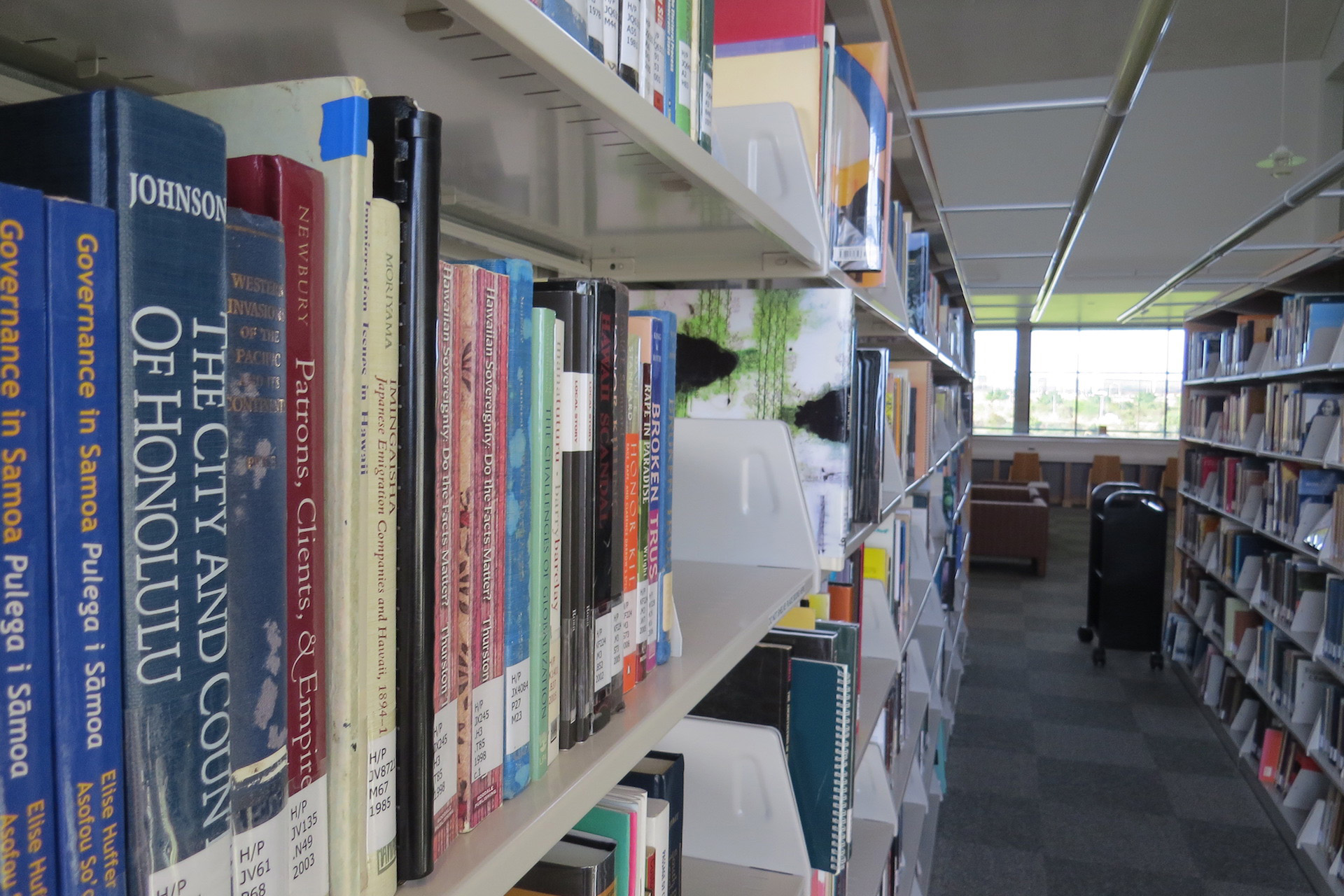 Books on the shelves in the Library stacks.