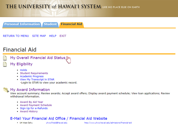 Click on My Overall Financial Aid Status on your Financial Aid Information page