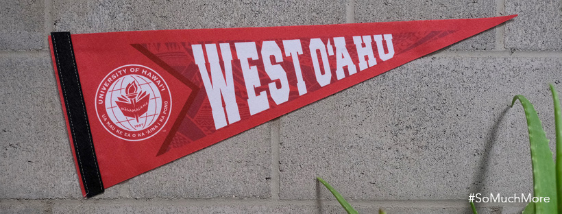 UH West Oahu pennant displayed on a wall.