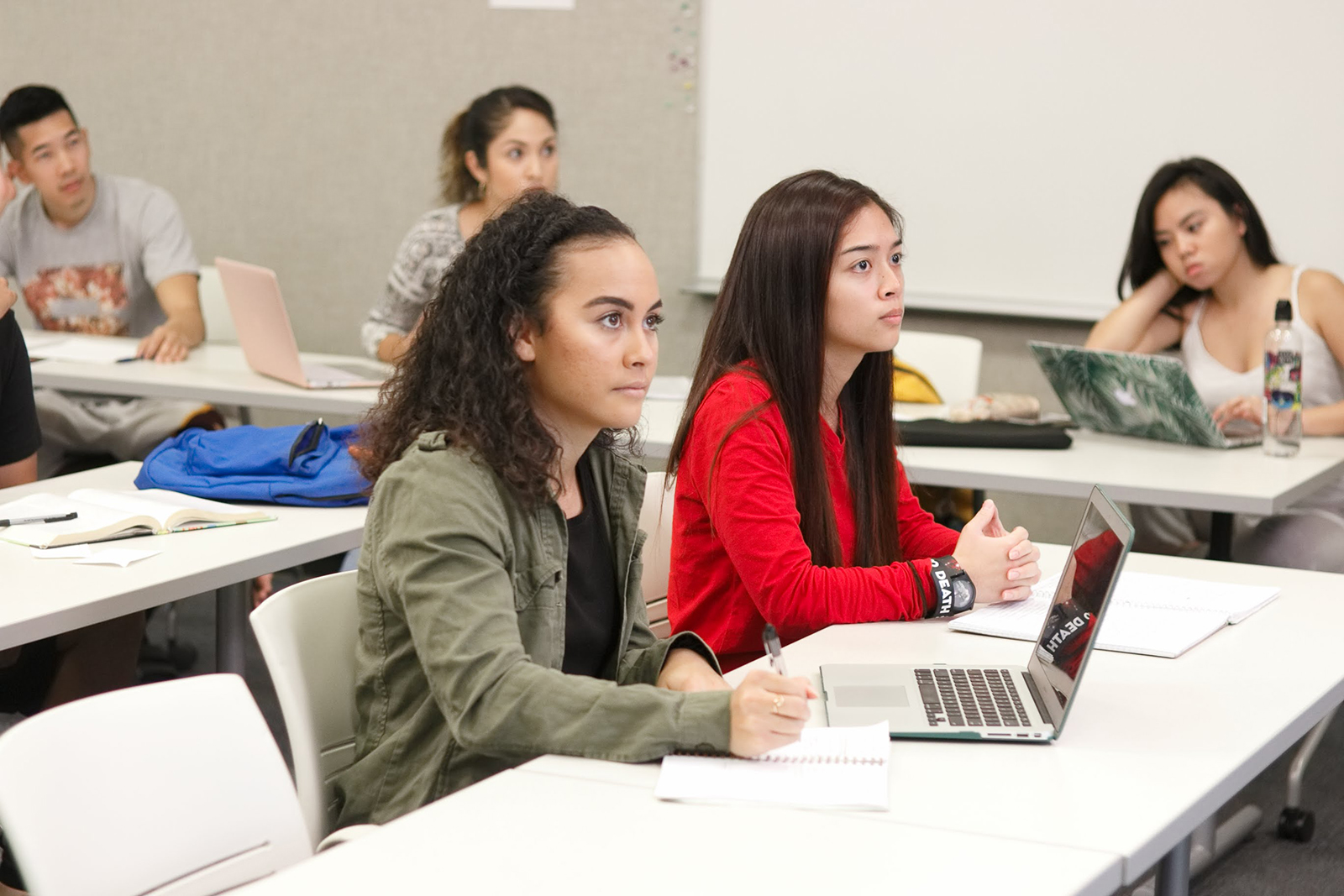 A group of students sitting in a classroom.