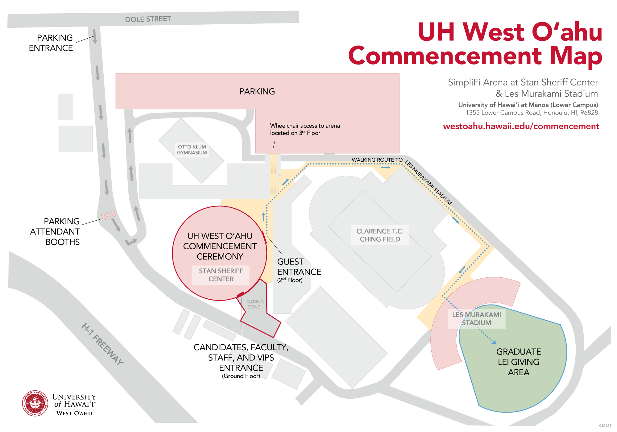 Map for the UHWO Spring 2023 Commencement Ceremony
