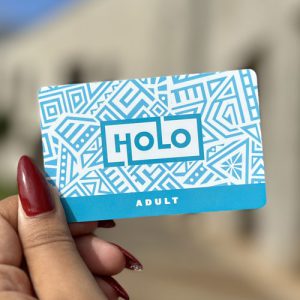 A close-up of a Holo transit card.